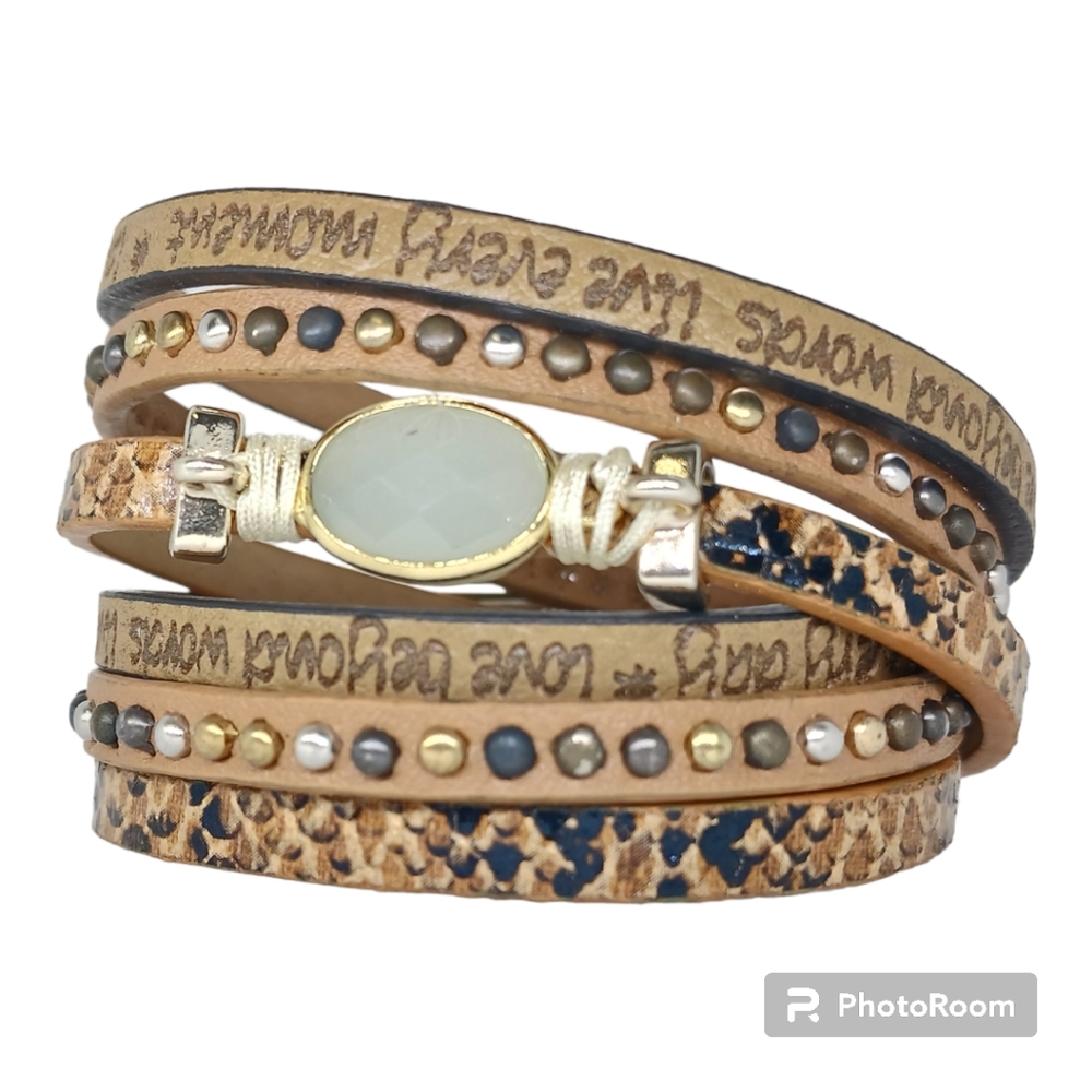 Plus-Size Available! Snake skin leather wrap bracelet with magnetic clasp